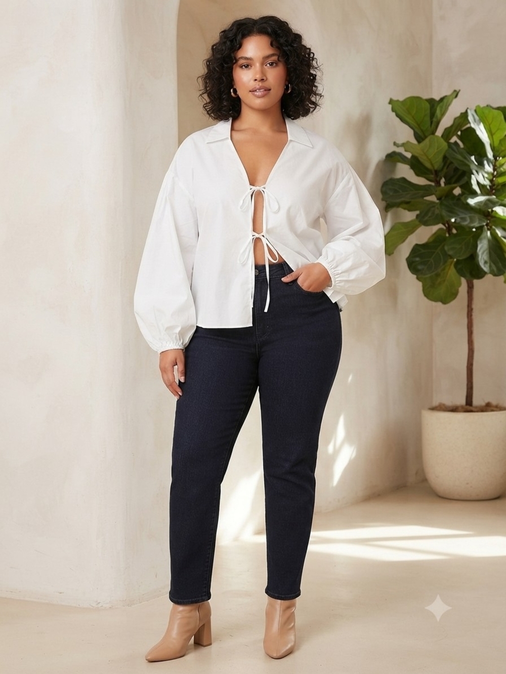 Princess Polly Rinon White Tie-Front Blouse Plus Size 20